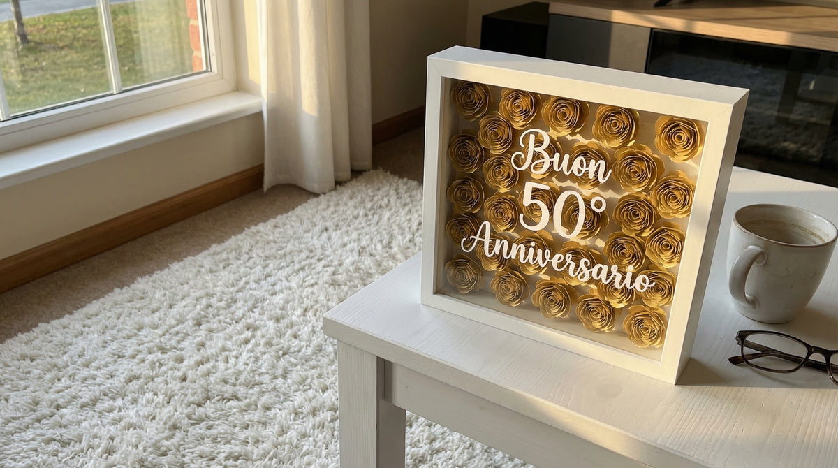 Shadow Box Personalizzata con Fiori 3D e Frase sul Vetro